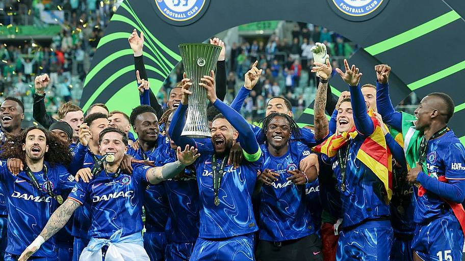 Chelsea celebrate Conference League triumph