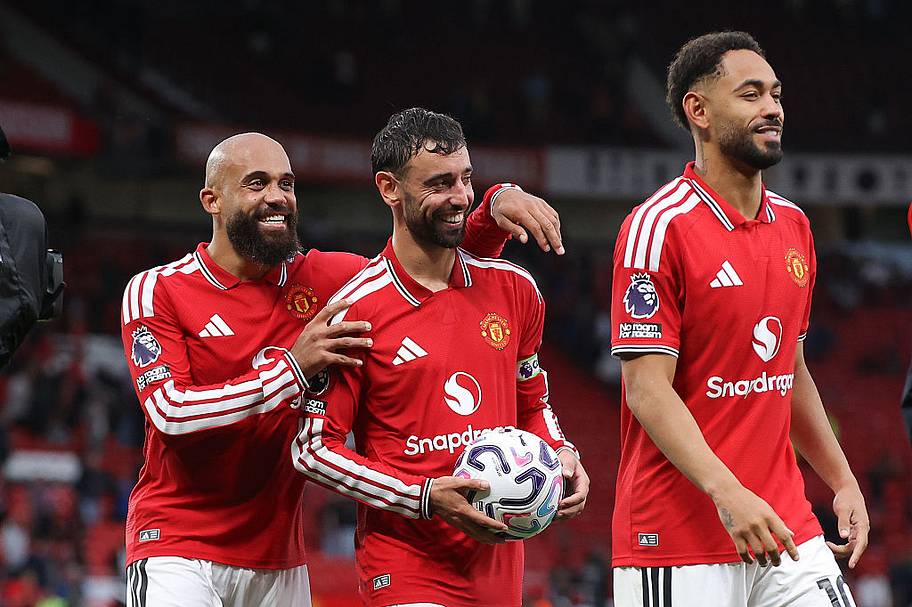 Bryan Mbeumo, Bruno Fernandes and Matheus Cunha