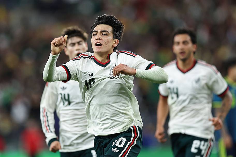 Gilberto Mora celebrating his goal vs. Colombia.