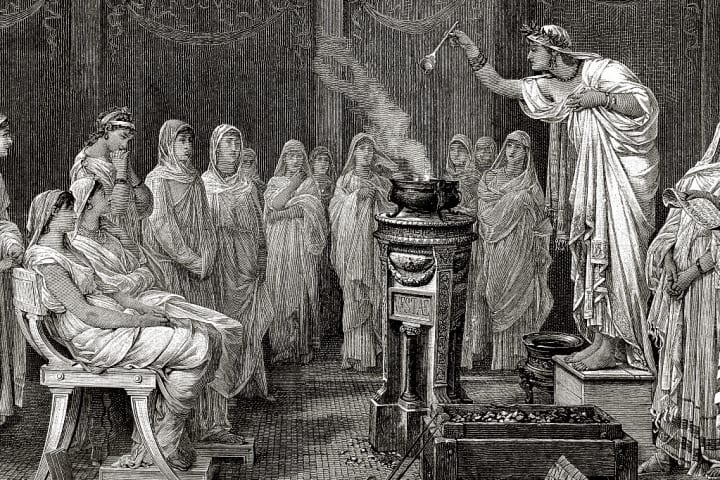 Priestess of the goddess Vesta making an offering.