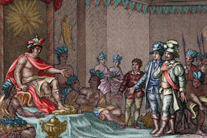 Submission of Atahualpa. Colored engraving, 1807.