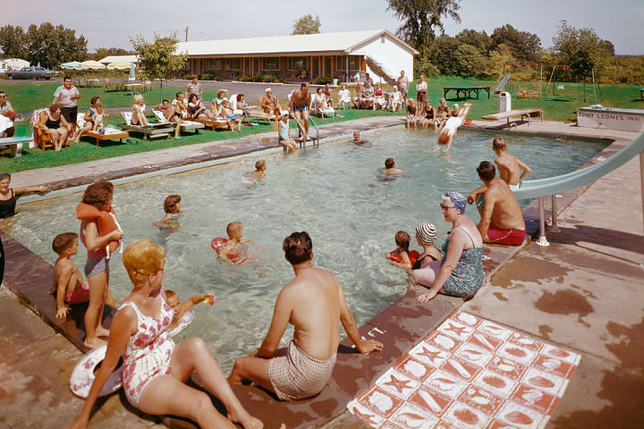 Crowded pool at Tony Leone's Resort in the Catskills. 