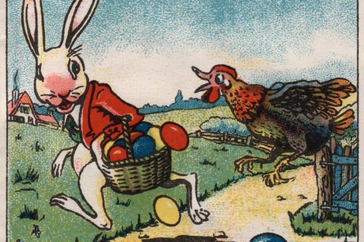 Easter Rabbit and Chicken Illustration on Egg Dye Packaging
