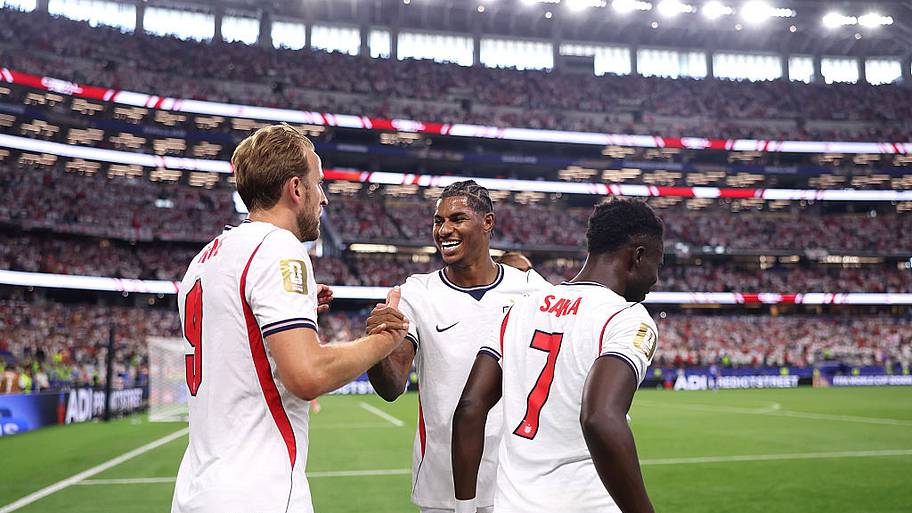 Harry Kane, Marcus Rashford and Bukayo Saka of England