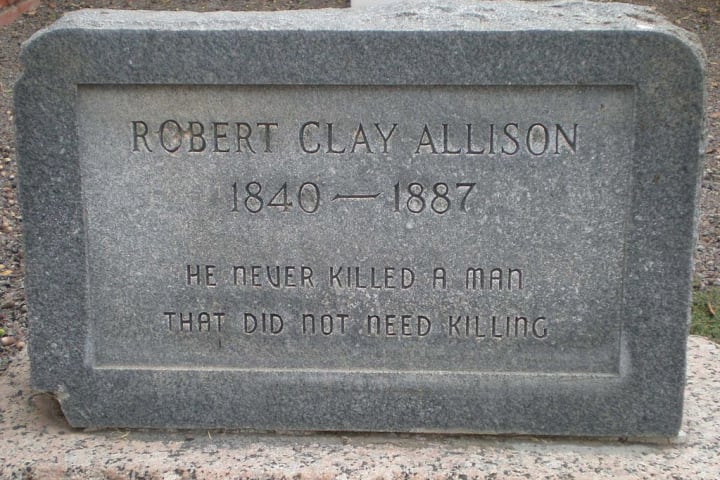 Robert Clay Allison's headstone in Pecos, Texas.
