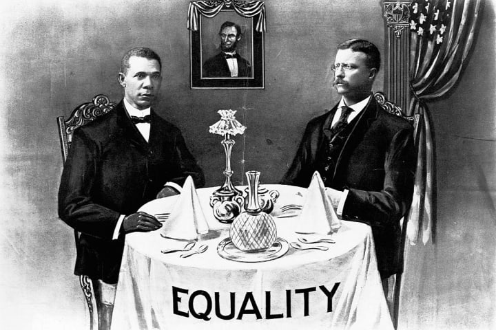 Booker T. Washington dines with President Roosevelt