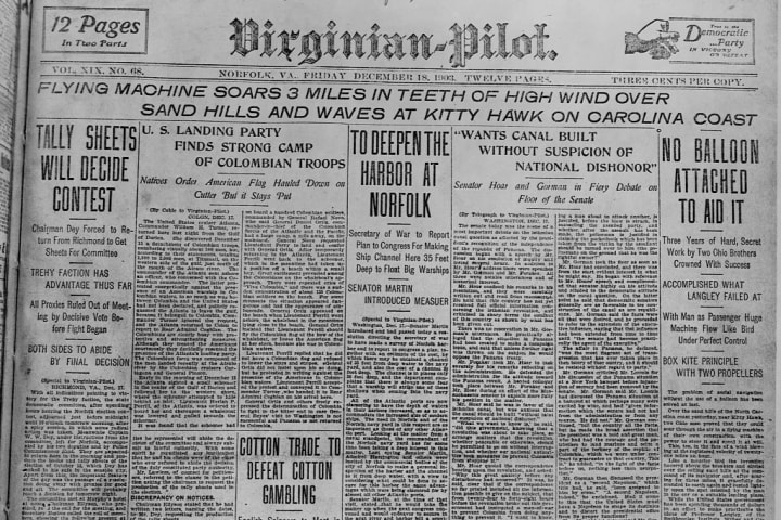 Front Page of Virginian-Pilot of December 18, 1903