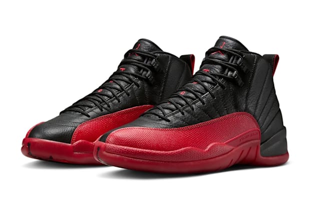Black and red Air Jordan sneakers.