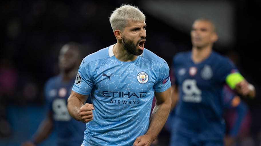 Sergio Agüero in action for Man City, 2020.