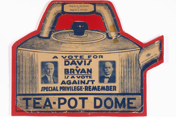 Teapot dome hanger from the 1924 United States presidential election featuring Charles W. Bryan and John W. Davis.