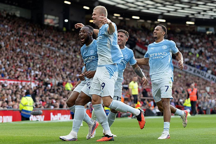 Man City players celebrate vs. Man Utd, 2026