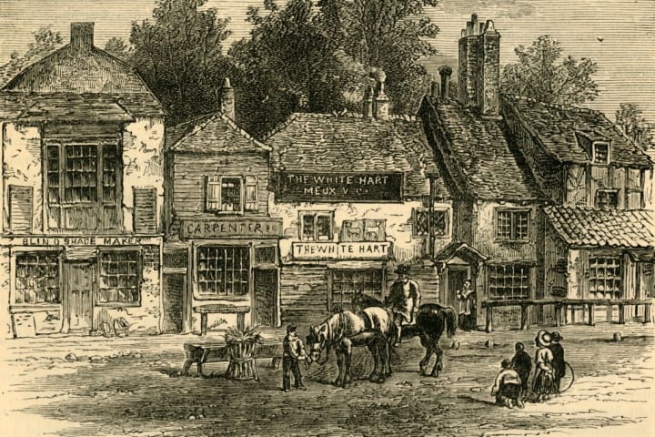 The White Hart in Knightsbridge, London, in the 1800s.