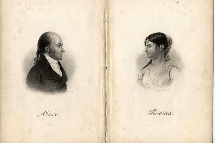 Engraved portraits of Aaron Burr and his daughter, Theodosia Burr Alston.
