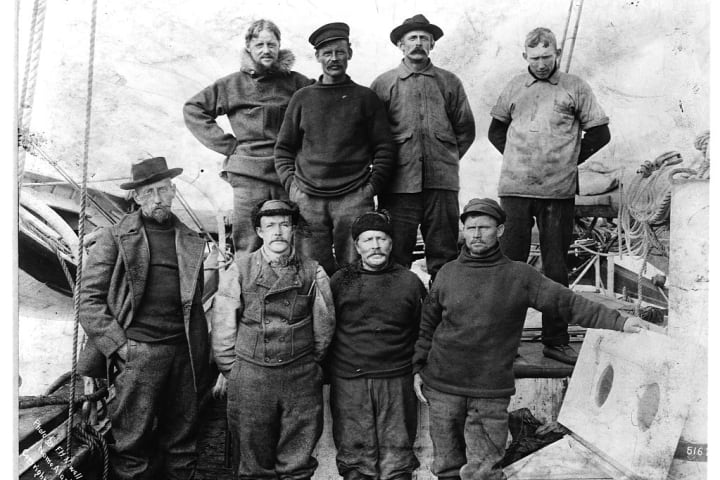 photograph of roald amundsen and his crew aboard the 'Gjøa' in Nome, Alaska