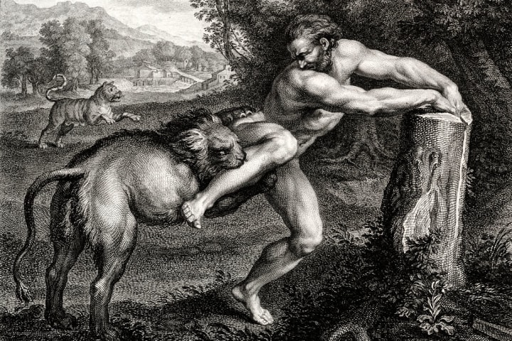 Milo of Croton Attacked by a Lion by Georges Georgion