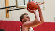 Indiana men's basketball redshirt senior forward Tucker DeVries takes a jump shot July 30, 2025, at Cook Hall in Bloomington.
