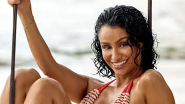 Nazanin Mandi was photographed by Yu Tsai in Jamaica. Swimsuit by DEPAREL.