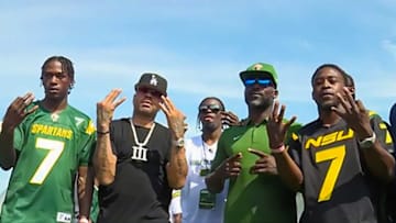 Allen Iverson (l) and Michael Vick (r) at NSU Football Spring Game