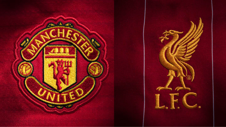 The badges of Manchester United and Liverpool