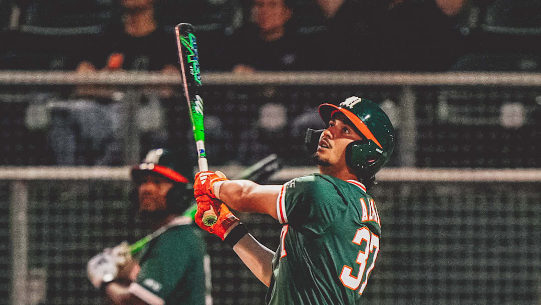 Miami freshman catcher Alonzo Alverez with his first home run of the season against Indiana State 