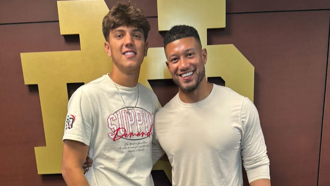 Lake Mary quarterback Noah Grubbs, a Notre Dame commit shown with Irish coach Marcus Freeman, is one of the headliners in the High School On SI Preseason All-State Football Team.