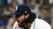 Seattle Mariners closer Andrés Muñoz celebrates after recording a save against the Tampa Bay Rays on Aug. 10 at T-Mobile Park.