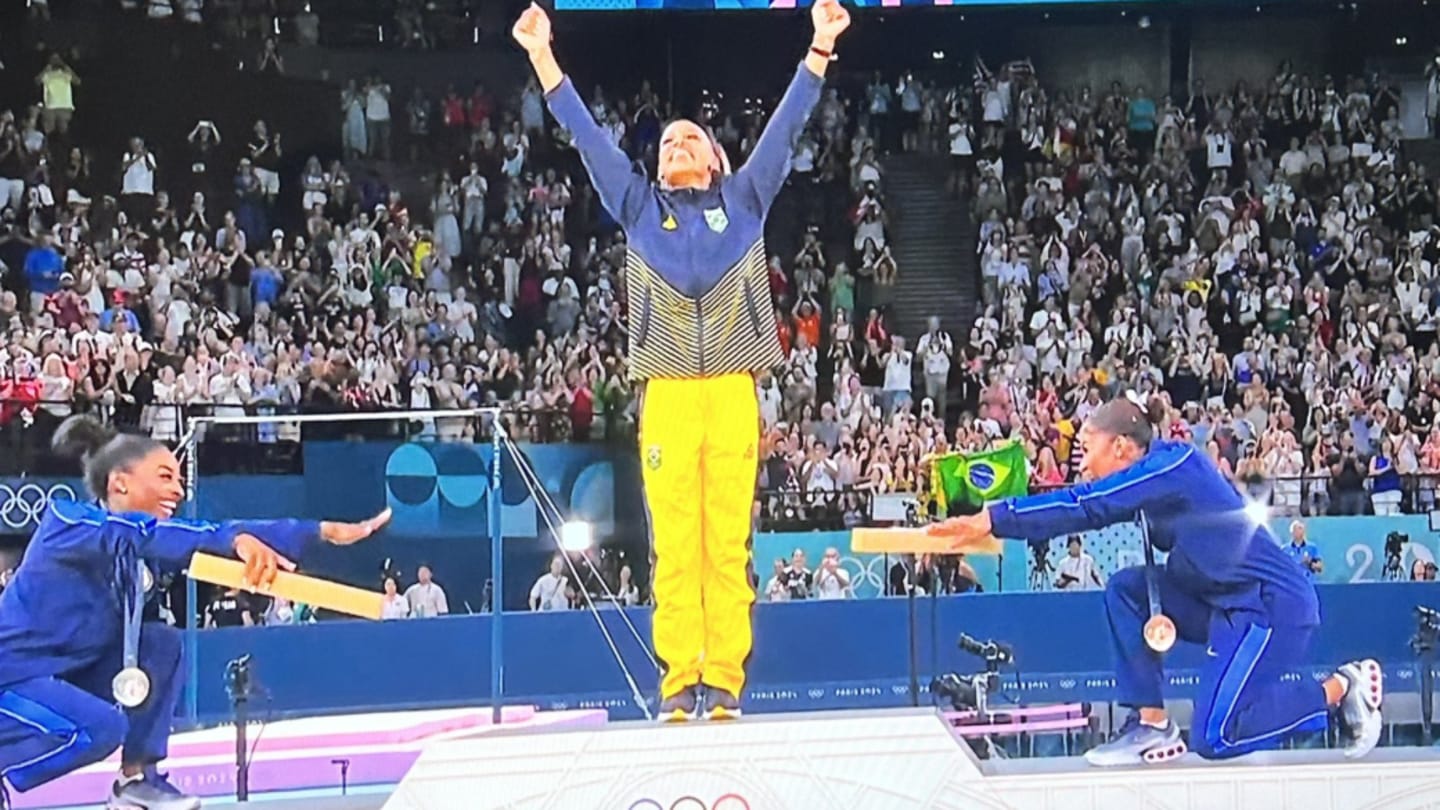Simone Biles and Jordan Chiles Bowed Down to Rebeca Andrade on the Podium