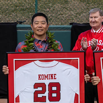 Former Huskers Shane Komine and Alex Gordon are two of the first three Nebraska baseball players to have their jersey retired on March 24, 2023.