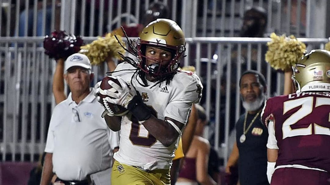 Boston College Eagles running back Treshaun Ward catches a touchdown pass during the first half against the Florida State Seminoles at Doak S. Campbell Stadium.