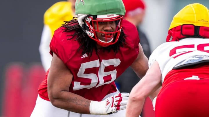 Micah Mazzccua during a 2024 Nebraska football spring practice.