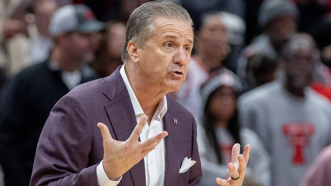 Arkansas Razorbacks coach John Calipari on the sidelines against the Texas Tech Red Raiders at American Airlines Center in Dallas, Texas.