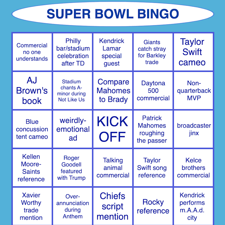 Super Bowl LIX bingo Chiefs script, Taylor Swift cameo, Kendrick vs