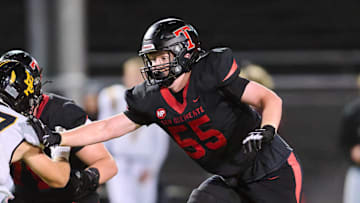 San Clemente offensive lineman Ben McNamara blocks during a 2024 game. San Clemente is playing in the CIF Southern Section Division 2 finals on Nov. 29. 