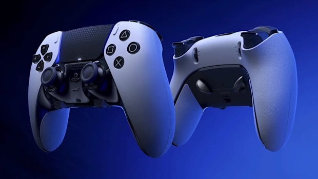 A render of the DualSense Edge controller showing both the back and the front of the controller