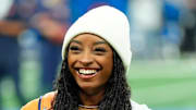 Simone Biles at Chicago Bears and Detroit Lions game on Thanksgiving Day