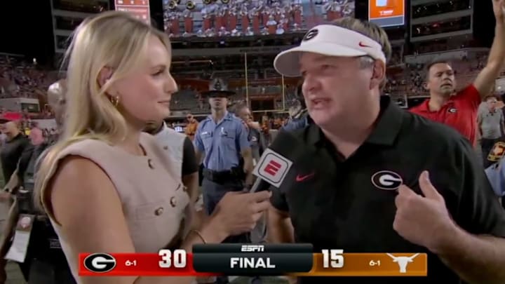 Georgia's Kirby Smart had an emotional postgame interview after the Bulldogs' win over No. 1 Texas. 