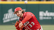 Arkansas Razorbacks pitcher Zach Root delivers a pitch against Washington State on Friday afternoon in the second game of a doubleheader.