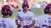 Brent Iredale after hitting his seventh home run of the year against the Central Arkansas Bears. The Razorbacks won 9-2.