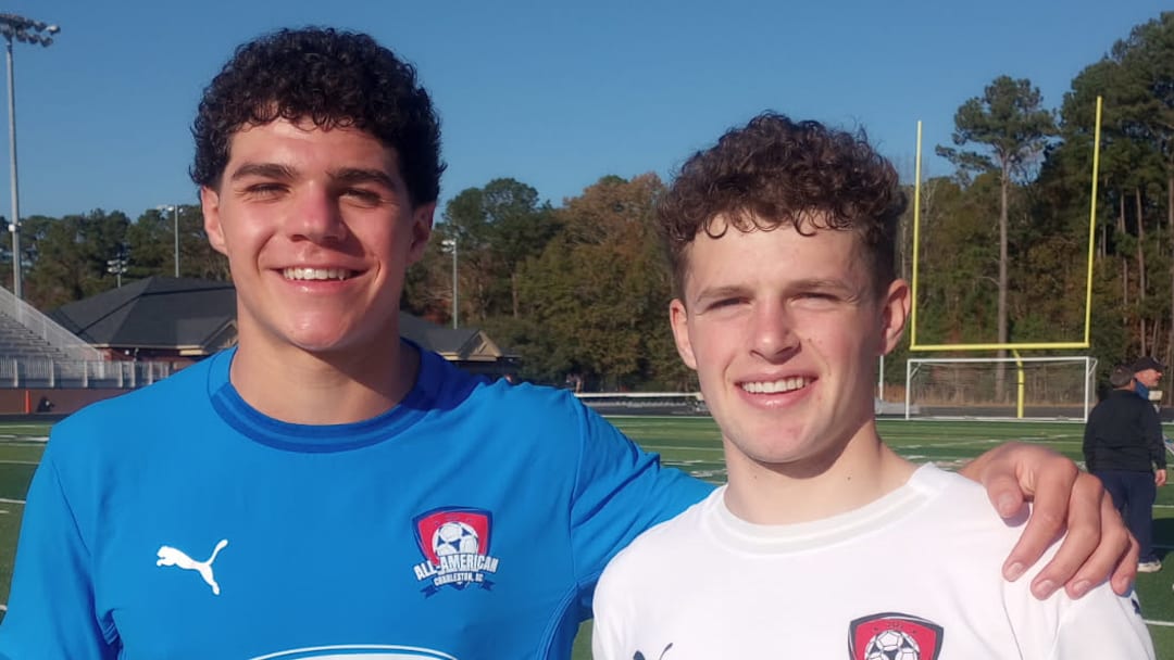 Gavin Baer of Suffield Academy (Conn.), left, and Sam Hess of Naperville North (Ill.) were named team MVPs at the East-West High School All-America Boys Soccer Game in Mount Pleasant, S.C.