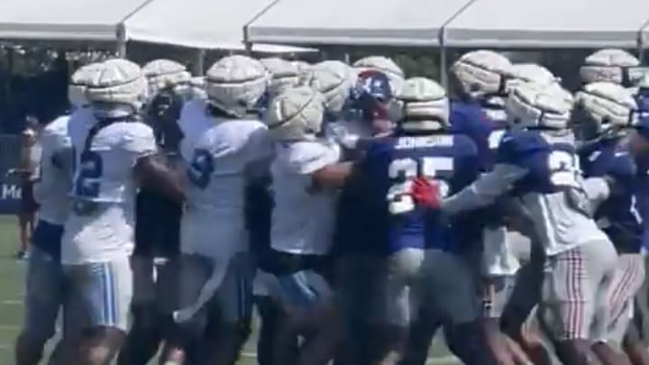 Detroit Lions and New York Giants fight at joint practice. 