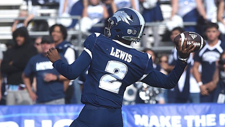 Nevada   s Brendon Lewis makes a throw while taking on UNLV at Mackay Stadium in Reno on Oct. 14, 2023.