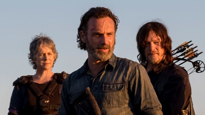 Melissa McBride as Carol Peletier, Andrew Lincoln as Rick Grimes, Norman Reedus as Daryl Dixon - The Walking Dead Season 8, Episode 16