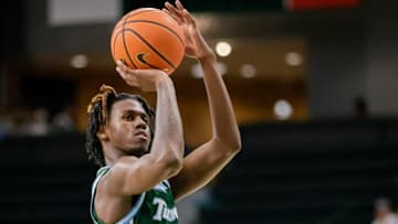 Tulane guard Kam Williams (3) shoots a foul shot against New Orleans during the second half of a men's NCAA basketball game at Devlin Fieldhouse in New Orleans, Friday, Nov. 22, 2024