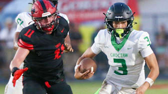 Choctaw QB Tamen Zabetakis (3) has emerged as a leader for the Indians this season as he has led them to a 12-1 record and on the cusp of earning a berth to the Class 4A state championship.