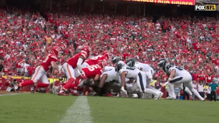 The Eagles seemed to get away with a few false starts while running their tush push play against the Chiefs. 
