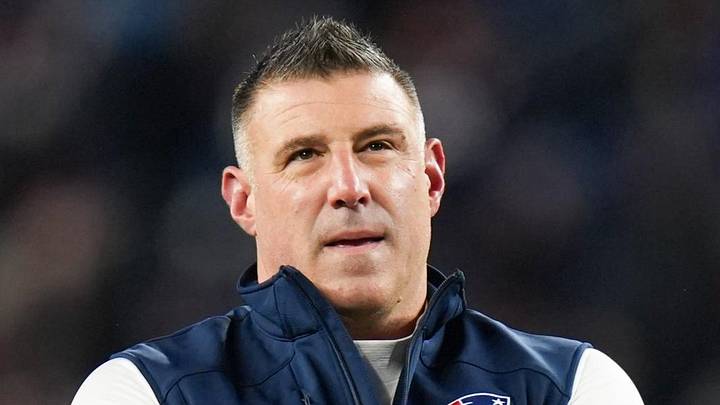 Jan 11, 2026; Foxborough, MA, USA; New England Patriots head coach Mike Vrabel looks on before the game against the Los Angeles Chargers in an AFC Wild Card Round game at Gillette Stadium. Mandatory Credit: David Butler II-Imagn Images