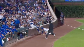The Mets scored an early run against the Cubs after SS Dansby Swanson fell into the stands while fielding a foul ball.