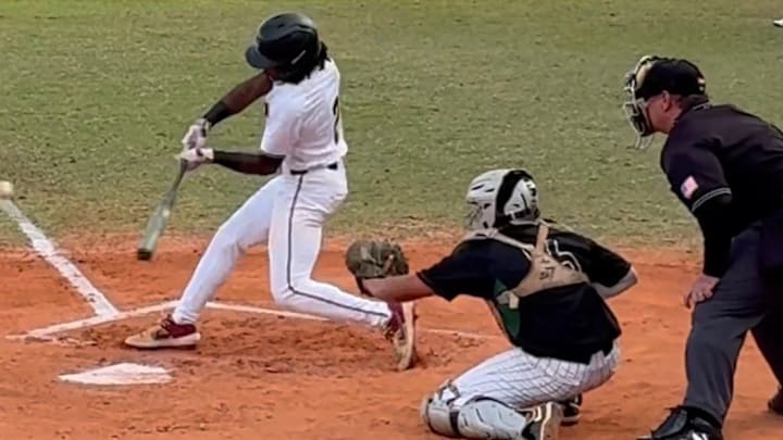 American Heritage outfielder Jordan Rich has emerged as one of the best players in South Florida. The senior connects on a leadoff home run against Flanagan.