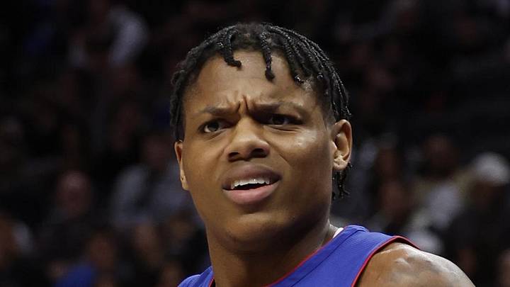 Mar 9, 2024; Detroit, Michigan, USA;  Detroit Pistons guard Marcus Sasser (25) reacts in the first half against the Dallas Mavericks at Little Caesars Arena. Mandatory Credit: Rick Osentoski-Imagn Images