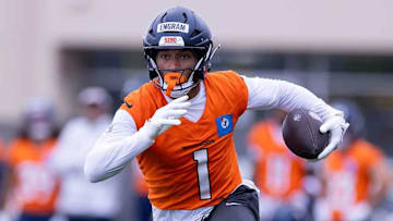 Evan Engram hits the field for the Denver Broncos in the preseason.